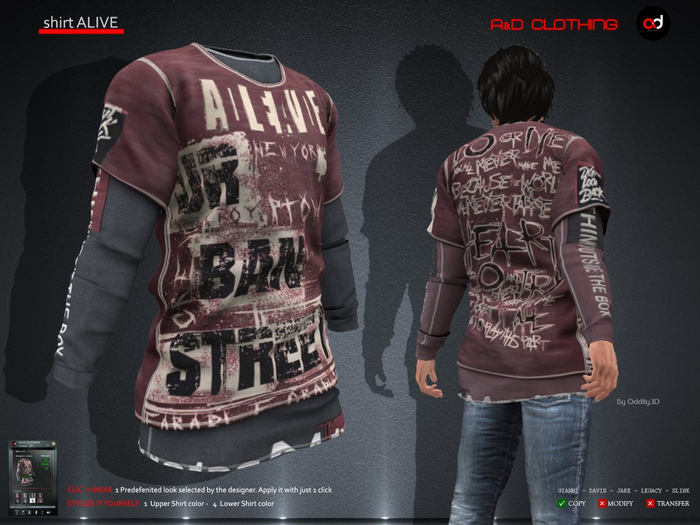 A&D Clothing - Shirt -Alive- Burgundy