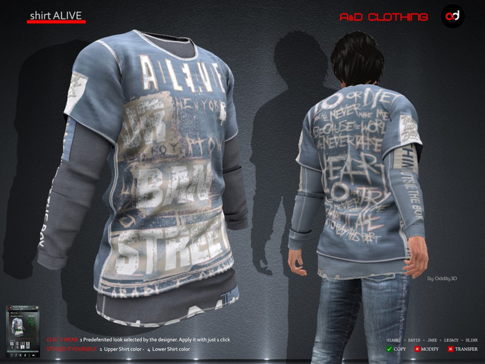 A&D Clothing - Shirt -Alive- Blue