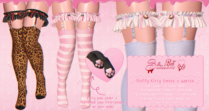 { Red Blossom } Fluffy Kitty Socks + Garters { FATPACK }