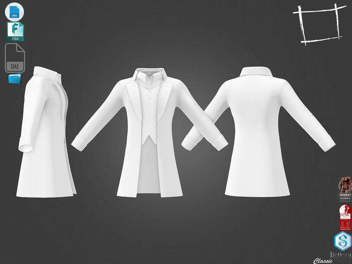 Dae Obj FBX Men's Long Uniform Coat Shirt Waistcoat Slink Male Belleza Jake Signature Gianni Legacy Male Fitmesh Classic