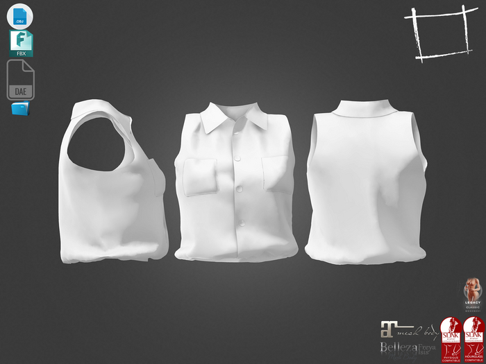 Dae Obj FBX For Female Elastic Bottom Sleeveless Shirt Top Maitreya Slink Physique Hourglass Belleza Isis Freya Legacy