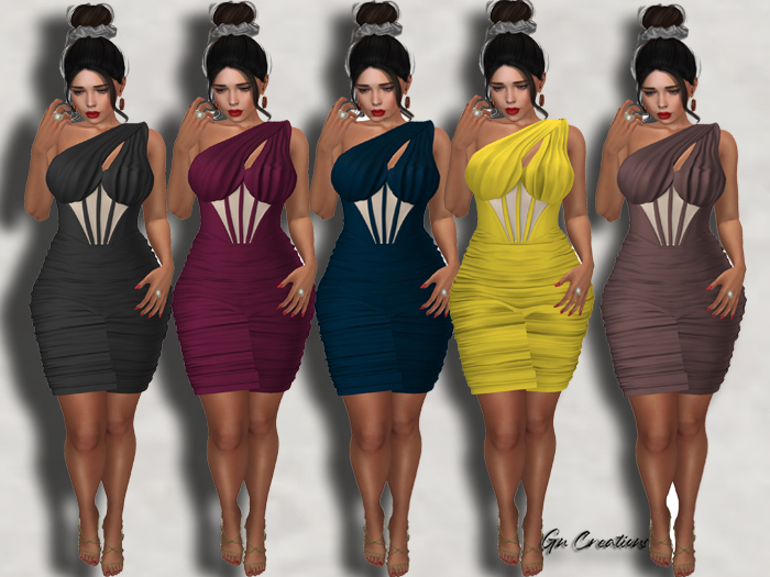 Isa One Shoulder Seam Front Ruched Overlay Dress