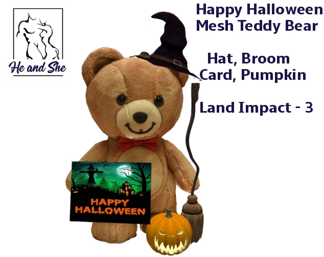 Happy Halloween Mesh Teddy Bear with Witch Hat, Broom, Card & Pumpkin **** Promotional Promo Gift Sale Price 50L  