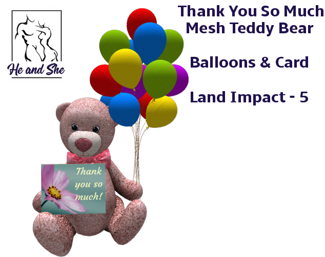 Thank You So Much Mesh Bear with Balloons and Card *** Land Impact 5 *** Promotional Promo Gift Sale Price 50L 