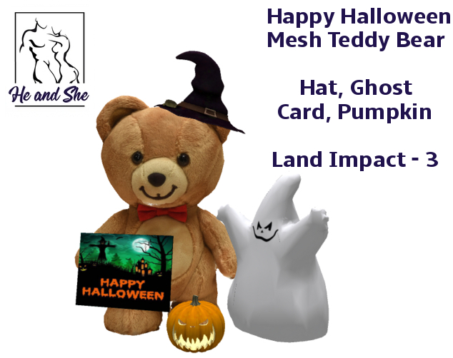 Happy Halloween Mesh Teddy Bear with Witch Hat, Ghost, Card & Pumpkin **** Promotional Promo Gift Sale Price 50L