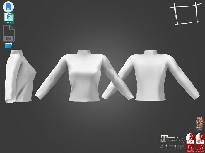Dae Obj FBX For Long Sleeves Turtle Neck Female Top Maitreya Slink Physique Hourglass Belleza Isis Freya Legacy