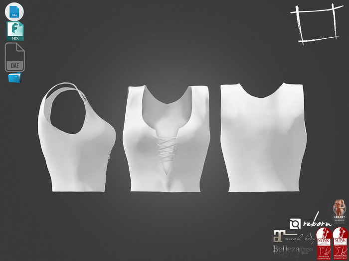 Dae Obj FBX For Lace Up Chest Sleeveless Top Maitreya Slink Physique Hourglass Belleza Isis Freya Legacy Reborn