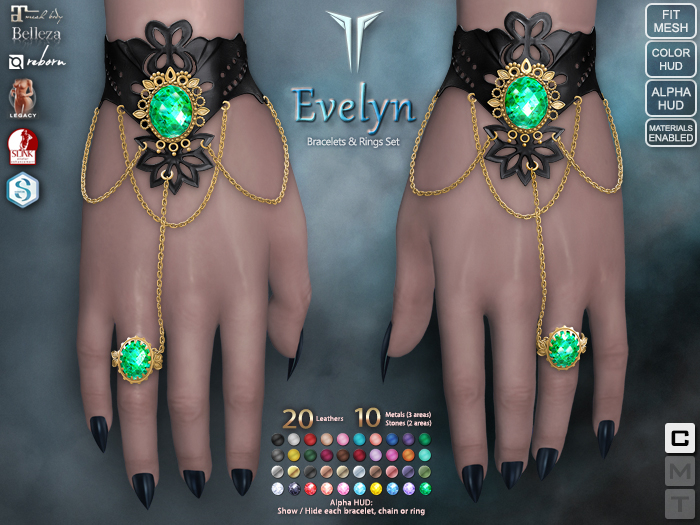 **RE** Evelyn Bracelets & Rings - Maitreya, Belleza, Meshbody, SLink, eBODY