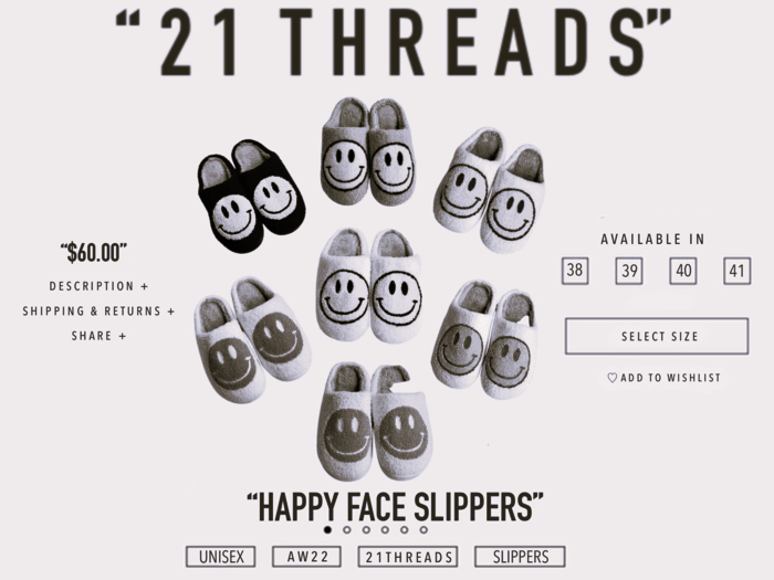 [21 THREADS] DEMO Happy Face Slippers