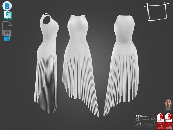 Dae Obj FBX For Sleeveless Asymmetric Tassels Skirt Dress Maitreya Slink Belleza Isis Freya Legacy Ebody Reborn