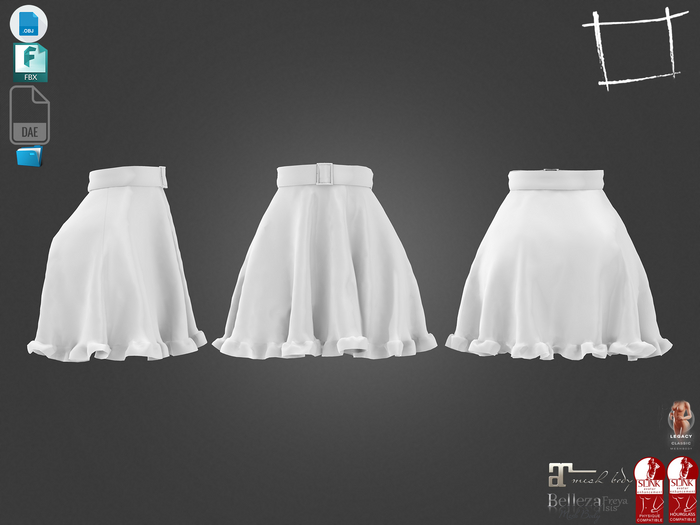 Dae Obj FBX For Mini Ruffled Skirt With Belt Maitreya Slink Physique Hourglass Belleza Isis Freya Legacy