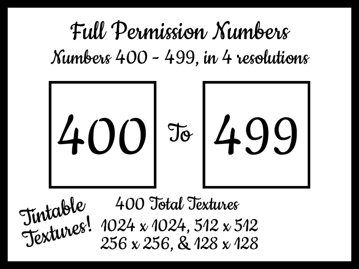 Second Life Marketplace - Numbers - Cookie - 400-499 (B/W) - 400 Textures