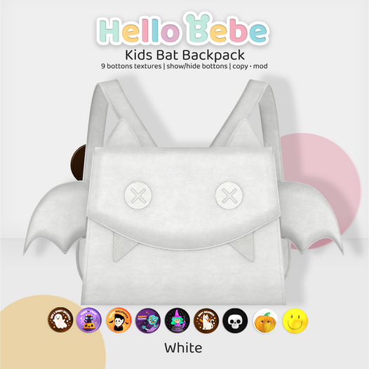 Hello Bebe - Kids Bat Backpack White