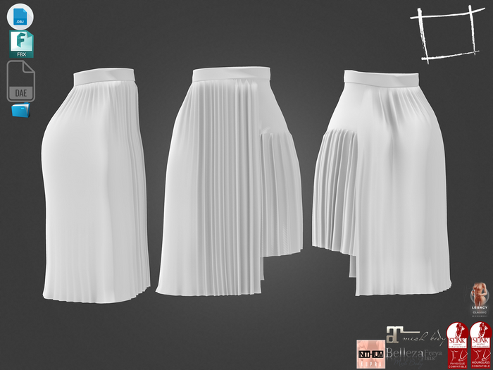 Dae Obj FBX For Asymmetric Accordion Short Skirt Maitreya Slink Belleza Isis Freya Legacy Kupra Ebody Reborn