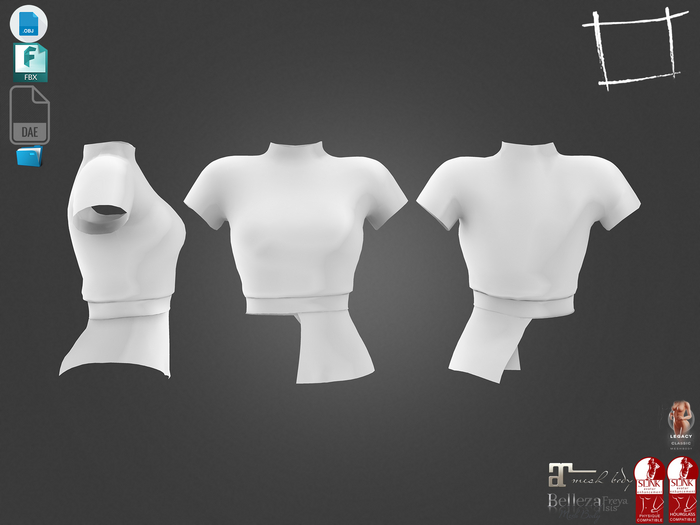 Dae Obj FBX For High Neck Short Sleeves One Side Peplum Top Maitreya Slink Belleza Isis Freya Legacy Ebody Reborn