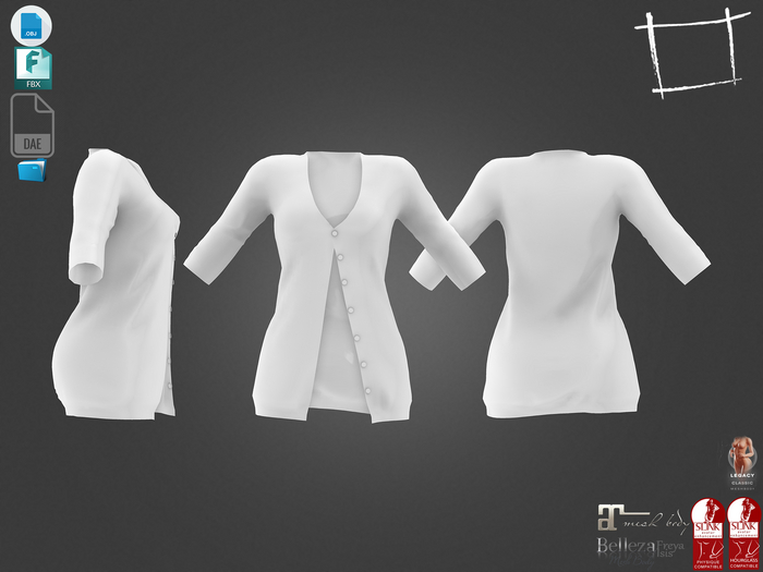 Dae Obj FBX For Buttoned Up Long Female Cardigan Maitreya Slink Belleza Isis Freya Legacy Ebody Reborn