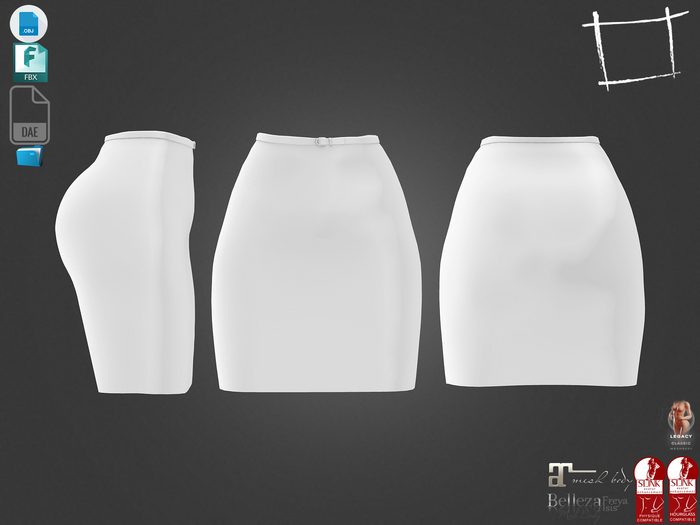 Dae Obj FBX For Female Short Pencil Skirt With Slim Belt Maitreya Slink Belleza Isis Freya Legacy Ebody Reborn