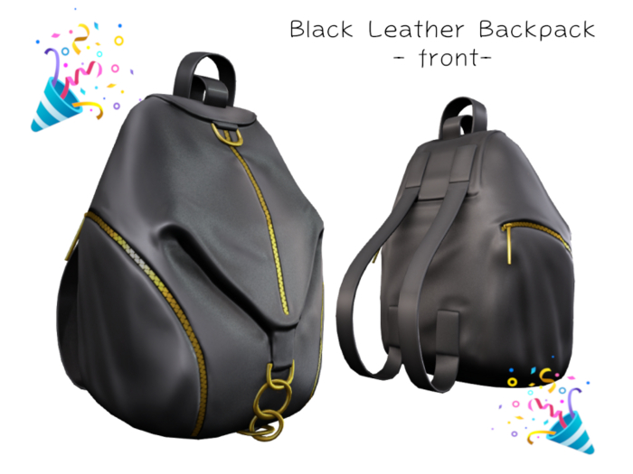 Black Leather Backpack - front-2 Box