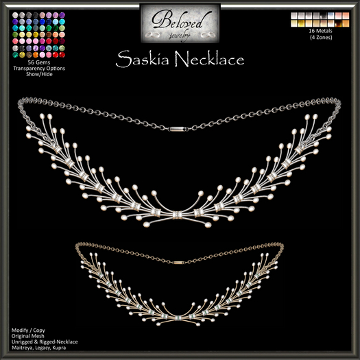 Beloved Jewelry : Saskia Necklace (Texture Change).  Silver, Gold, Diamond, Maitreya, Legacy