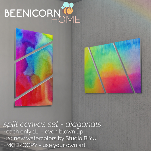 BEENICORN Home - Split Canvas Set (Diag.) // watercolor set w/ DIY options