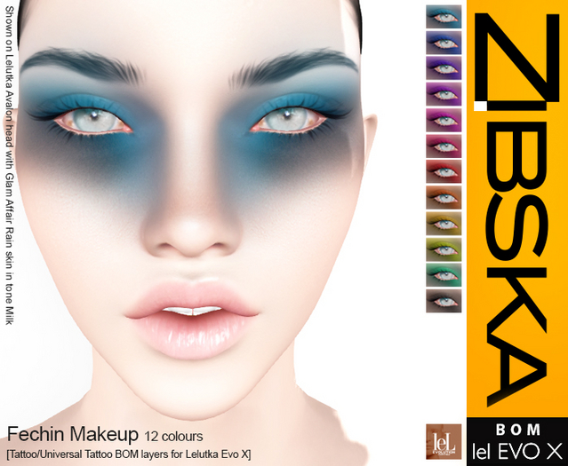 Zibska Evo X ~ Fechin Makeup in 12 colors with tattoo and universal tattoo BOM layers