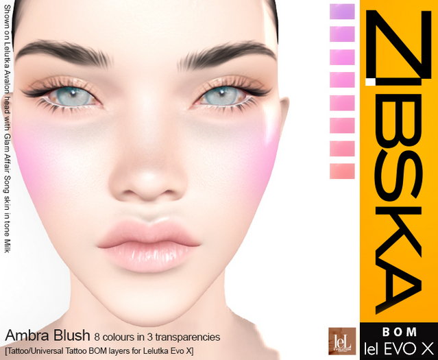 Zibska Evo X ~ Ambra Blush in 8 colors in 3 transparencies with tattoo and universal tattoo BOM layers
