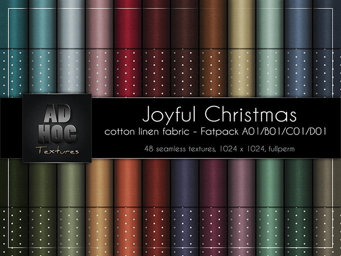 AD HOC - JOYFUL CHRISTMAS - Fatpack A01-B01-C01-D01 - Cotton Linen Fabric (solids & little dots)