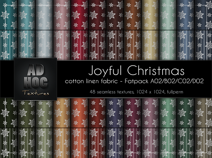 AD HOC - JOYFUL CHRISTMAS - Fatpack A02-B02-C02-D02 - Cotton Linen Fabric (snowflakes & stripes)