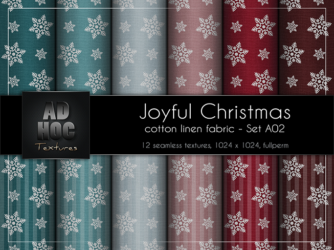 AD HOC - JOYFUL CHRISTMAS - Set A02 - Cotton Linen Fabric (snowflake stars & stripes)