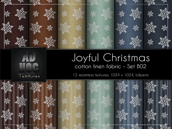 AD HOC - JOYFUL CHRISTMAS - Set B02 - Cotton Linen Fabric (snowflake stars & stripes)