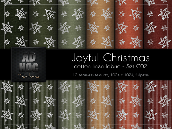 AD HOC - JOYFUL CHRISTMAS - Set C02 - Cotton Linen Fabric (snowflake stars & stripes)