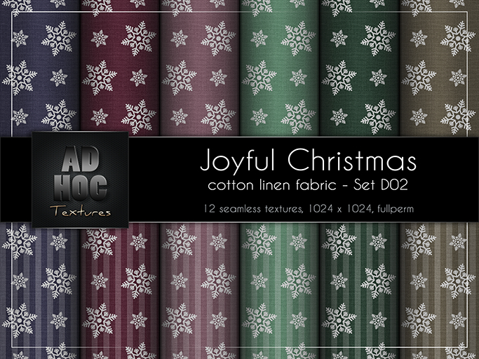 AD HOC - JOYFUL CHRISTMAS - Set D02 - Cotton Linen Fabric (snowflake stars & stripes)