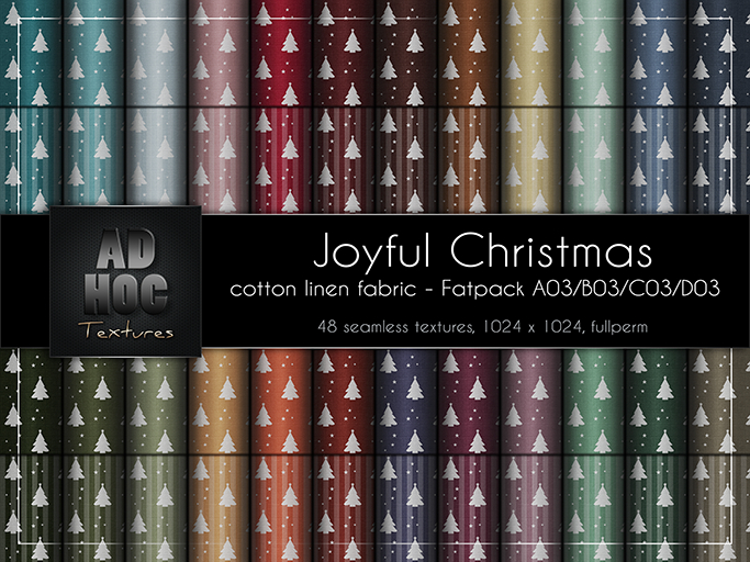 AD HOC - JOYFUL CHRISTMAS - Fatpack A03-B03-C03-D03 - Cotton Linen Fabric (christmas tree & stripes)