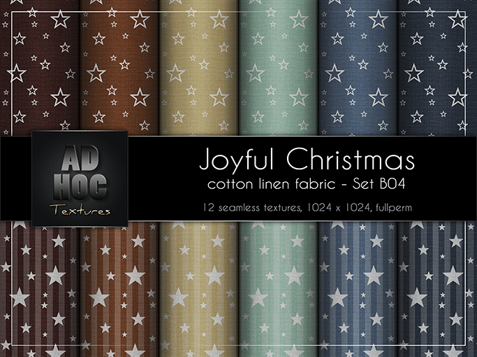 AD HOC - JOYFUL CHRISTMAS - Set B04 - Cotton Linen Fabric (stars & stripes)