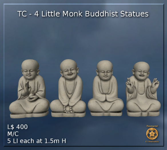 4 Little Monk Buddhist Statues