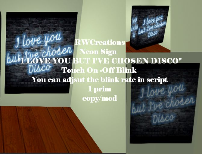 Neon Sign I LOVE YOU BUT I'VE CHOSEN DISCO Touch On -Off (box)