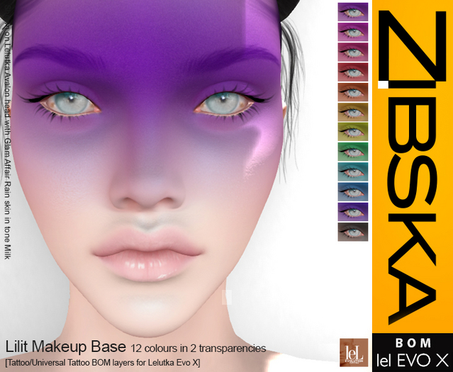 Zibska Evo X ~ Lilit Makeup Base in 12 colors in 2 transparencies with tattoo and universal tattoo DEMO