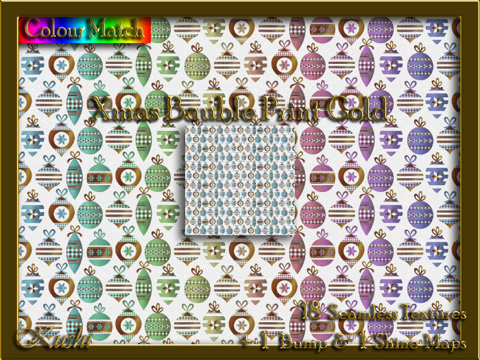 Xmas Bauble Print Gold Seamless Texture Set