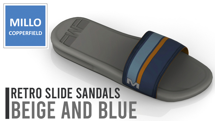 Millo Copperfield - Retro Slide Beige and blue Sandals, Copy
