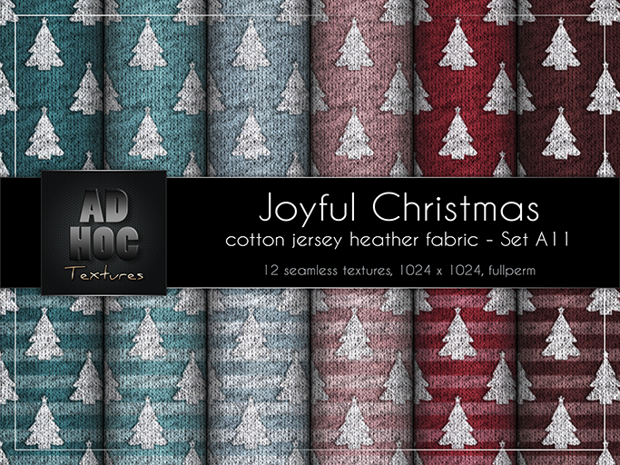 AD HOC - JOYFUL CHRISTMAS - Set A11 - Cotton Jersey Heather Fabric (christmas tree & stripes)