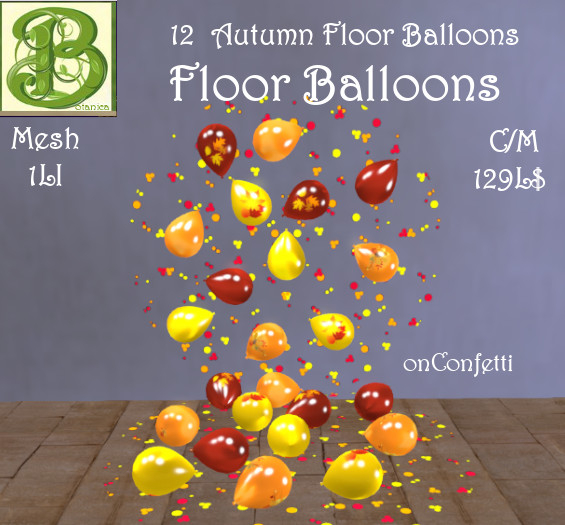 12 Autumn Floor Balloons on Confetti, 1LI