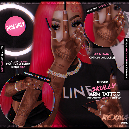 Second Life Marketplace - !ReXna - Skully Hand/Arm Tattoo [ADD TO UNPACK]