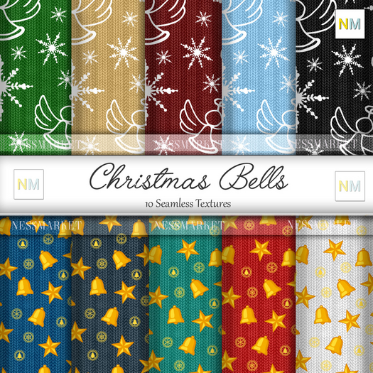Christmas Bells Matching Fabrics 10 Seamless Textures NM