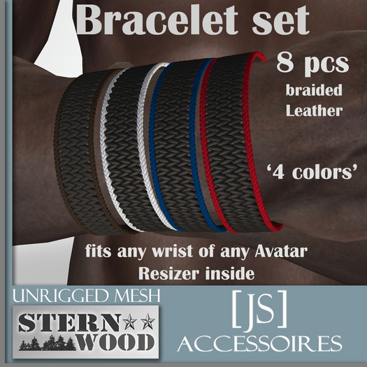{JS} Bracelet Set - braided Leather - 8pcs - 4 colors