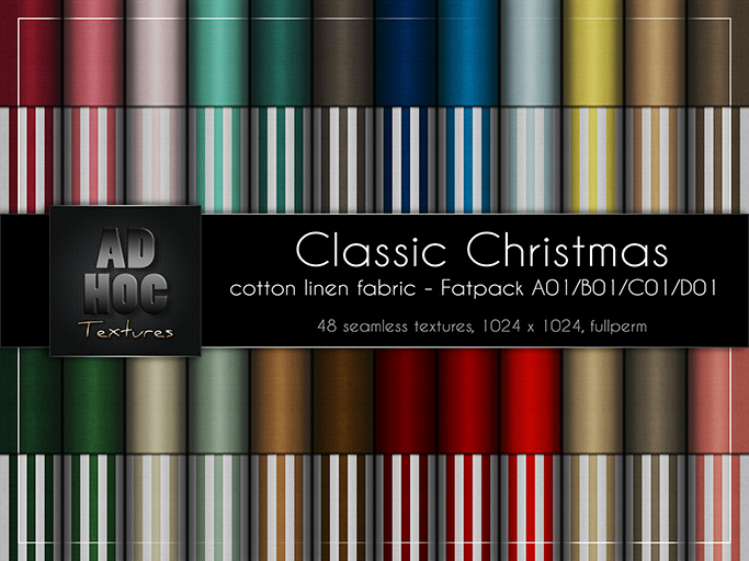 AD HOC - CLASSIC CHRISTMAS - Fatpack A01-B01-C01-D01 - Cotton Linen Fabric (solids & stripes)