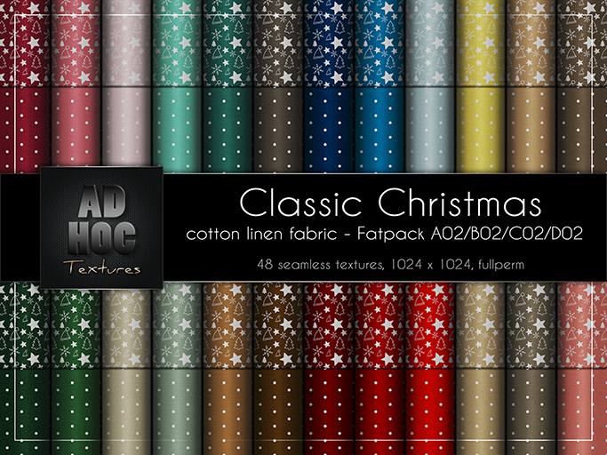 AD HOC - CLASSIC CHRISTMAS - Fatpack A02-B02-C02-D02 - Cotton Linen Fabric (dots & holiday motives)