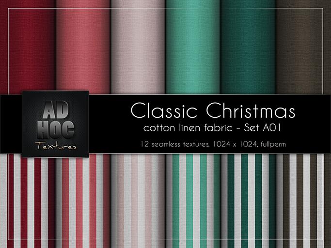 AD HOC - CLASSIC CHRISTMAS - Set A01 - Cotton Linen Fabric (solids & stripes)