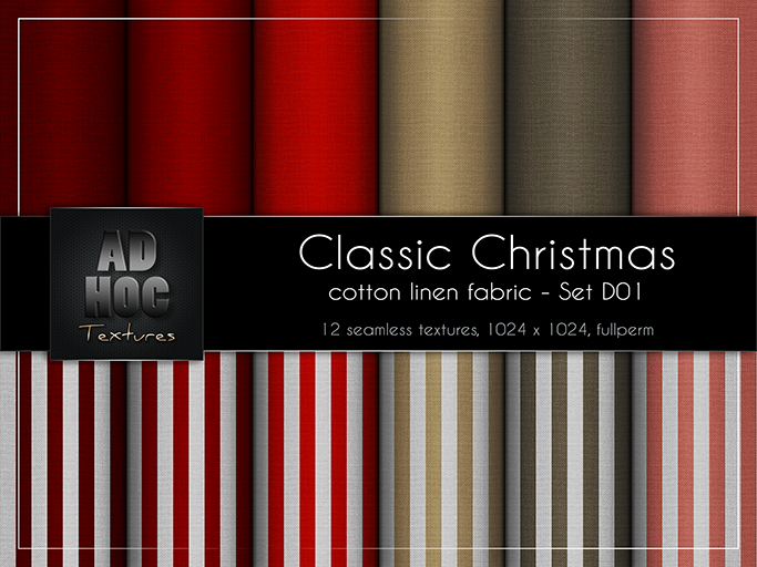 AD HOC - CLASSIC CHRISTMAS - Set D01 - Cotton Linen Fabric (solids & stripes)