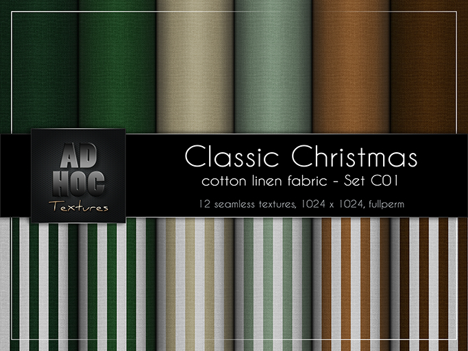 AD HOC - CLASSIC CHRISTMAS - Set C01 - Cotton Linen Fabric (solids & stripes)