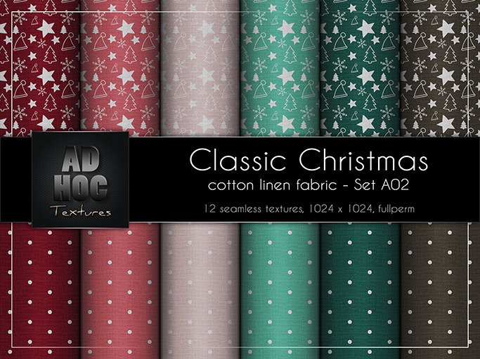 AD HOC - CLASSIC CHRISTMAS - Set A02 - Cotton Linen Fabric (dots & holiday motives)
